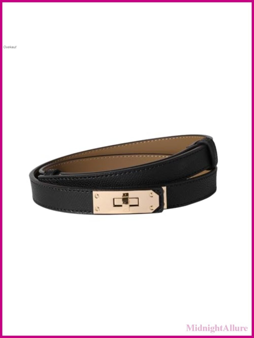 Women's Skinny Leather Belt Gold Tone Turn Lock Adjustable Waistband